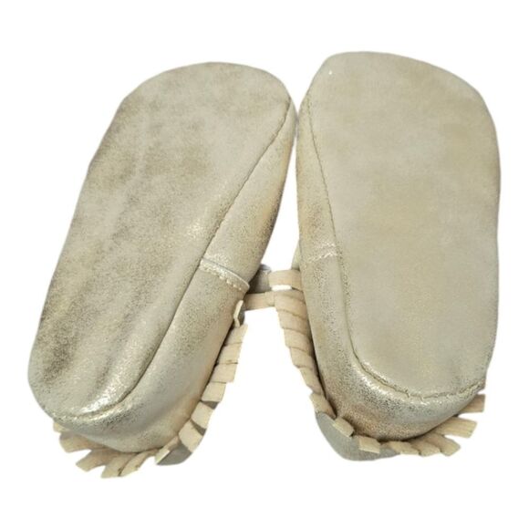 Baby Girl Gold Metallic Bow Moccasins Crib Shoes 6/9 M First Steps Pram Booties - Picture 6 of 10